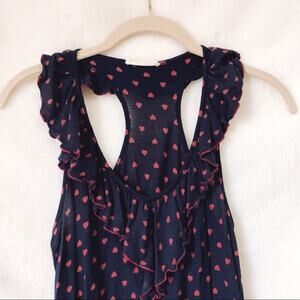 Lush Blue with Red Hearts Ruffle Tank Top